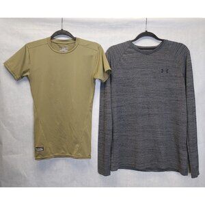 UNDER ARMOUR Heat Gear Shirts Men's S Loose Gray Long Sleeve Green Compression T